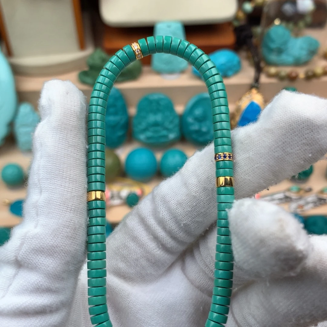 绿松石18K金镶嵌直切手串