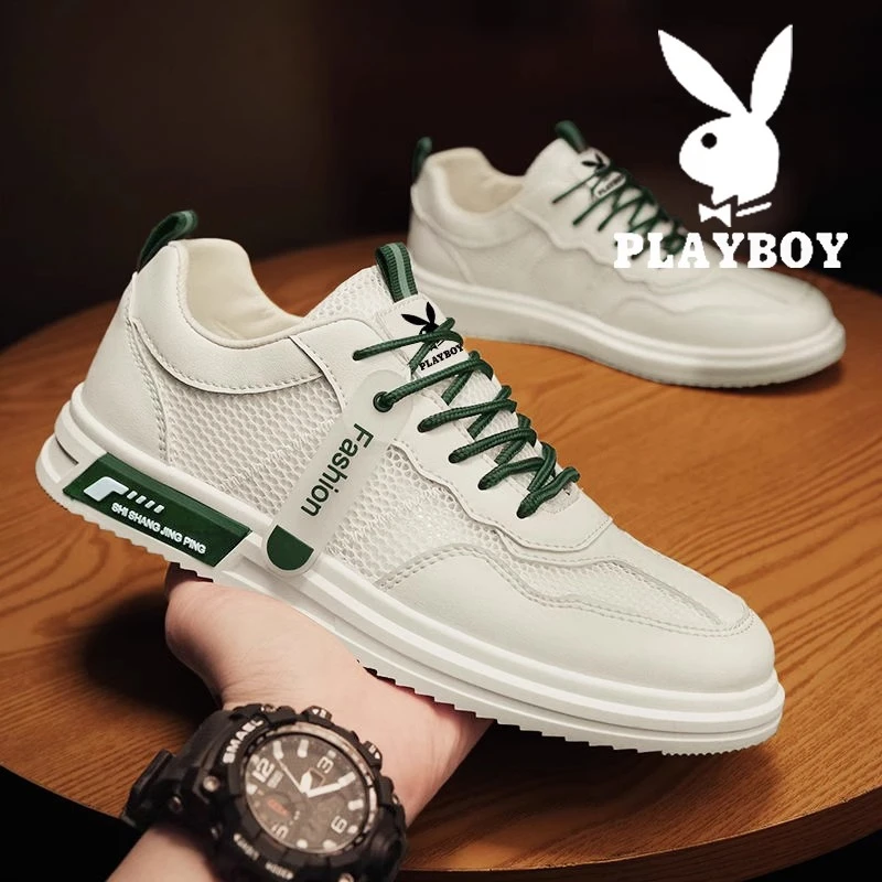 花花公子秋季男鞋薄款百搭透气镂空网鞋男士防臭软底运动休闲板鞋