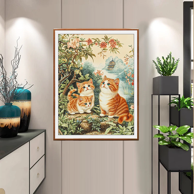 【新疆长绒棉双纱棉礼盒版】7098三只小猫十字绣大格60x80cm满绣