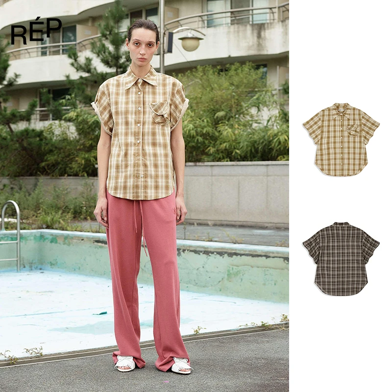 REP-OPEN YY设计师品牌米黄/棕色格纹短袖衬衫 25SS 早春穿搭