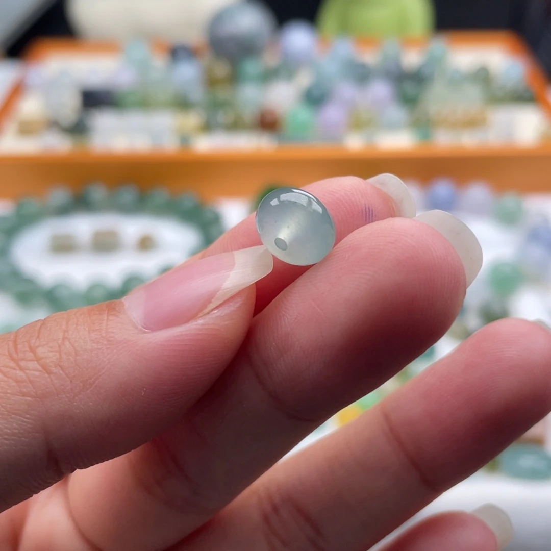 翡翠散珠天然缅甸翡翠a货冰晴底8.9×5.8