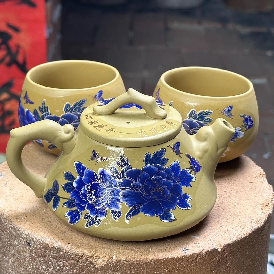 紫砂金段泥花开富贵 高端陶瓷套组