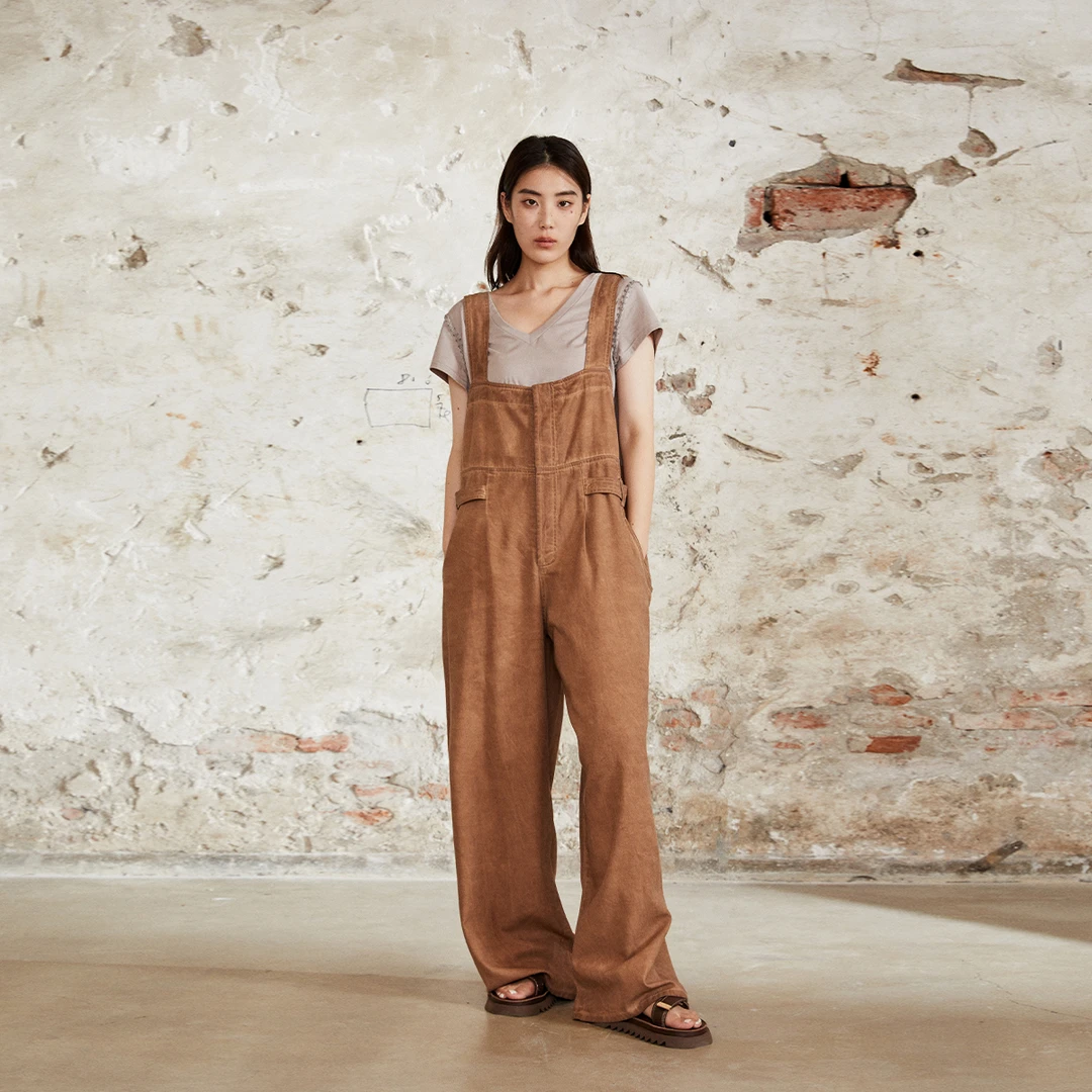 黑标早秋宽松直筒背带裤女夏款显瘦时尚拖地阔腿牛仔裤