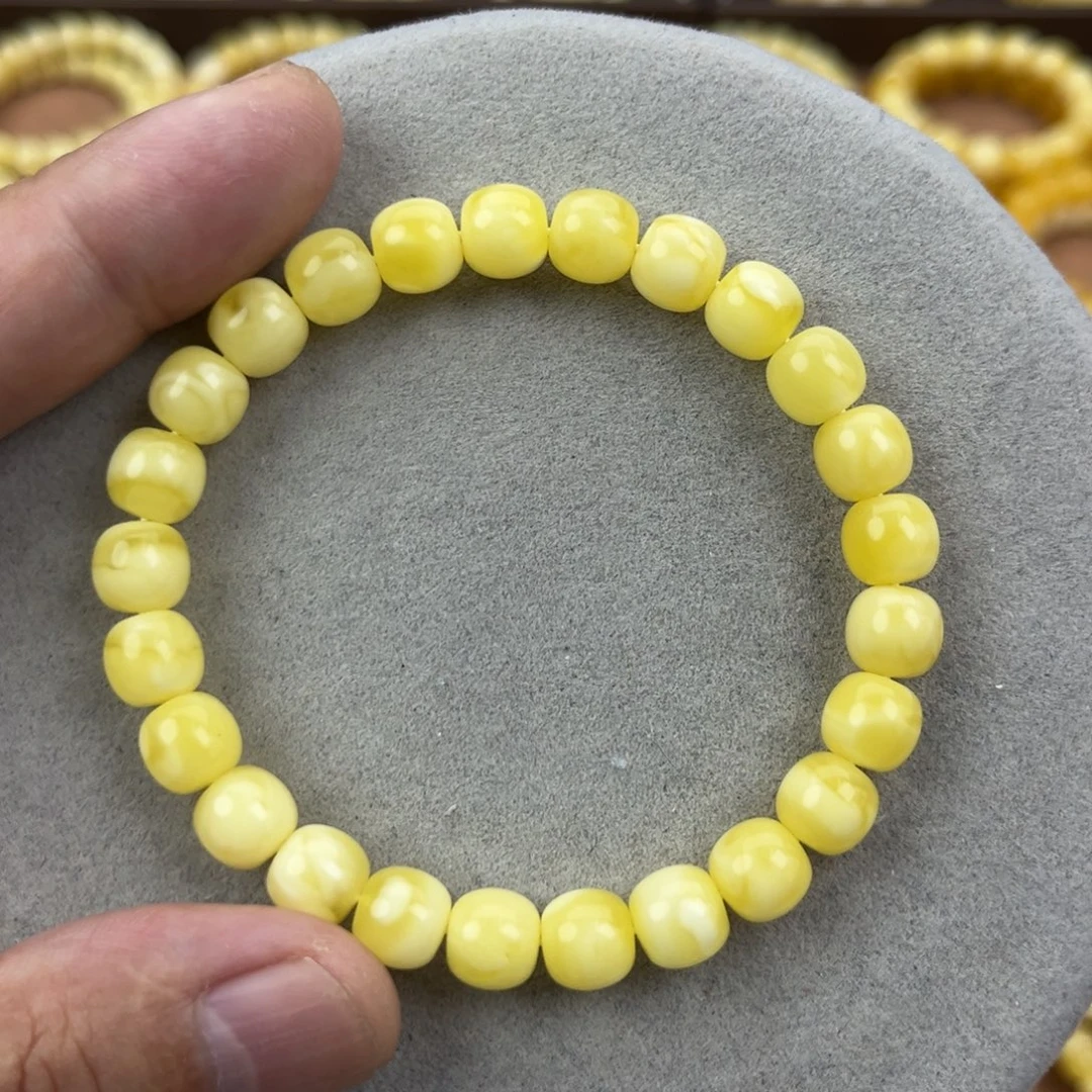 未镶嵌蜜蜡手串纯天然俄料奶白花极限弧高桩8.5*8；腕口18+