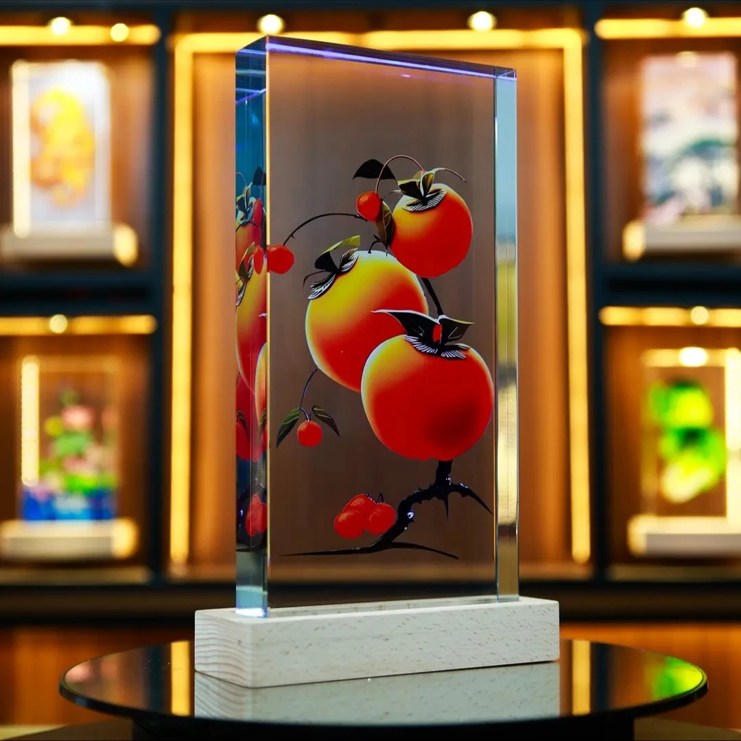 《内雕柿子》中式新房水晶摆件高档观赏造景当代人造艺术品家居饰品