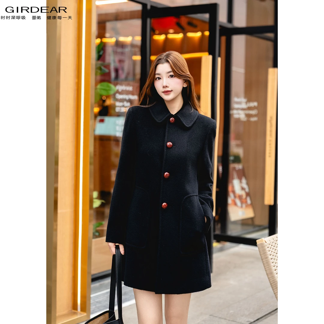 GIRDEAR/哥弟秋冬新款中长款毛呢外套轻奢气质百搭修身简约140060