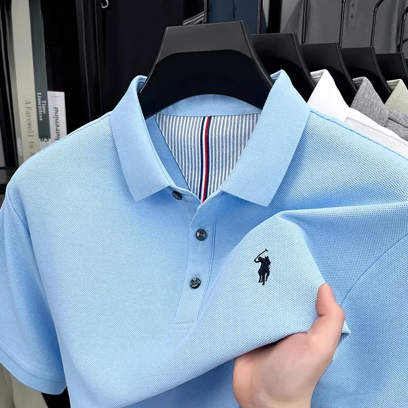 100%丝光纯棉刺绣男士短袖T恤夏季新款翻领polo衫商务休闲半袖t恤