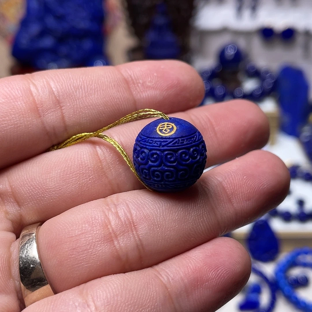 青金石未镶嵌精工回纹珠16mm