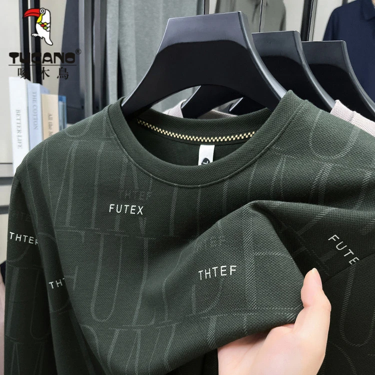 啄木鸟长袖t恤春秋季潮流印花休闲卫衣时尚百搭宽松上衣打底衫潮