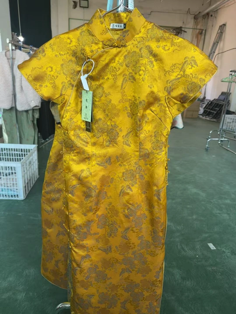 【琉金蝶舞】百分百宋锦日常连肩三分袖线香绲中式旗袍