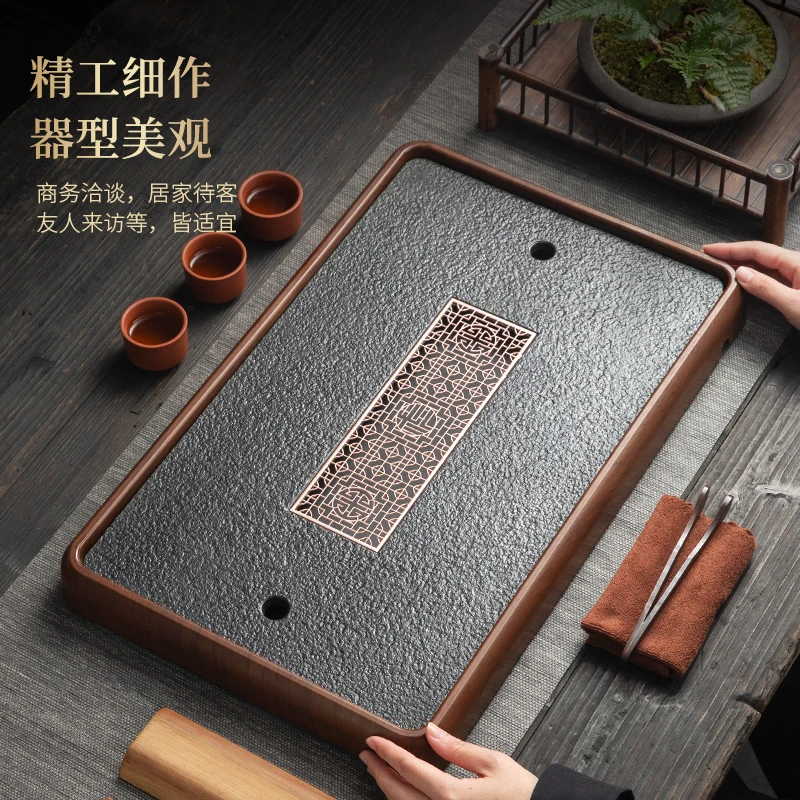 新款茶盘家用简约办公客厅功夫茶具排水储水式干泡茶台小型茶托盘