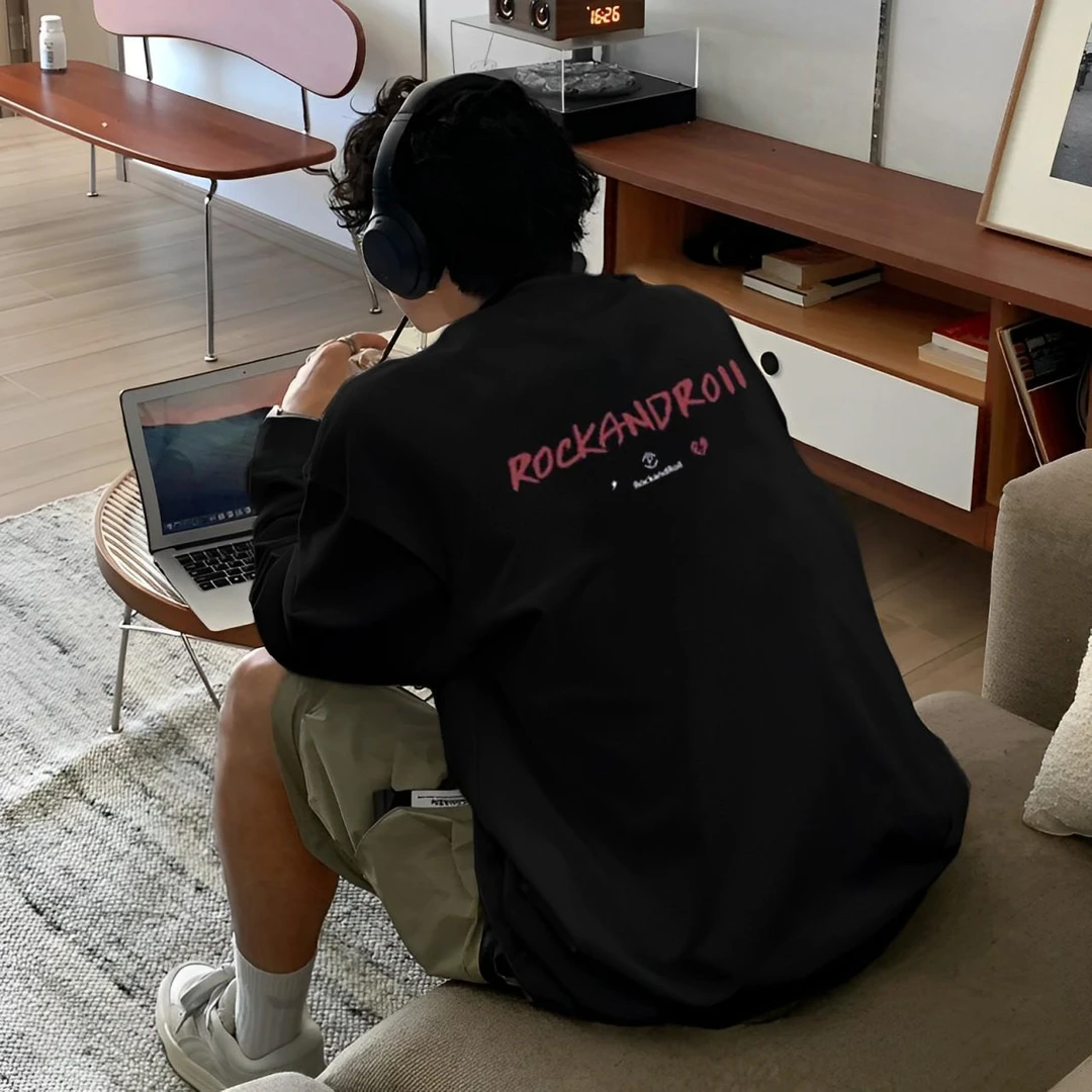 【秋季上新】美式重磅纯棉长袖T恤心碎印花简约运动休闲秋季宽松ins