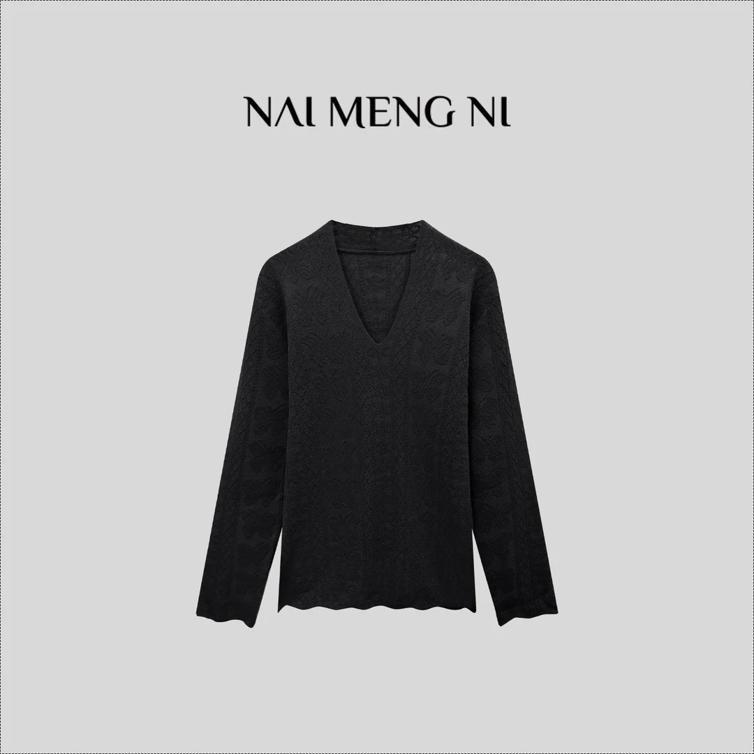 肉肉 26N26668  春季老钱风慵懒大V领女宽松薄款简约质感毛衣