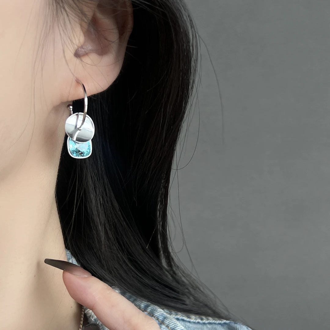 蓝色气泡方糖耳圈可拆卸多戴轻奢百搭耳环E1692