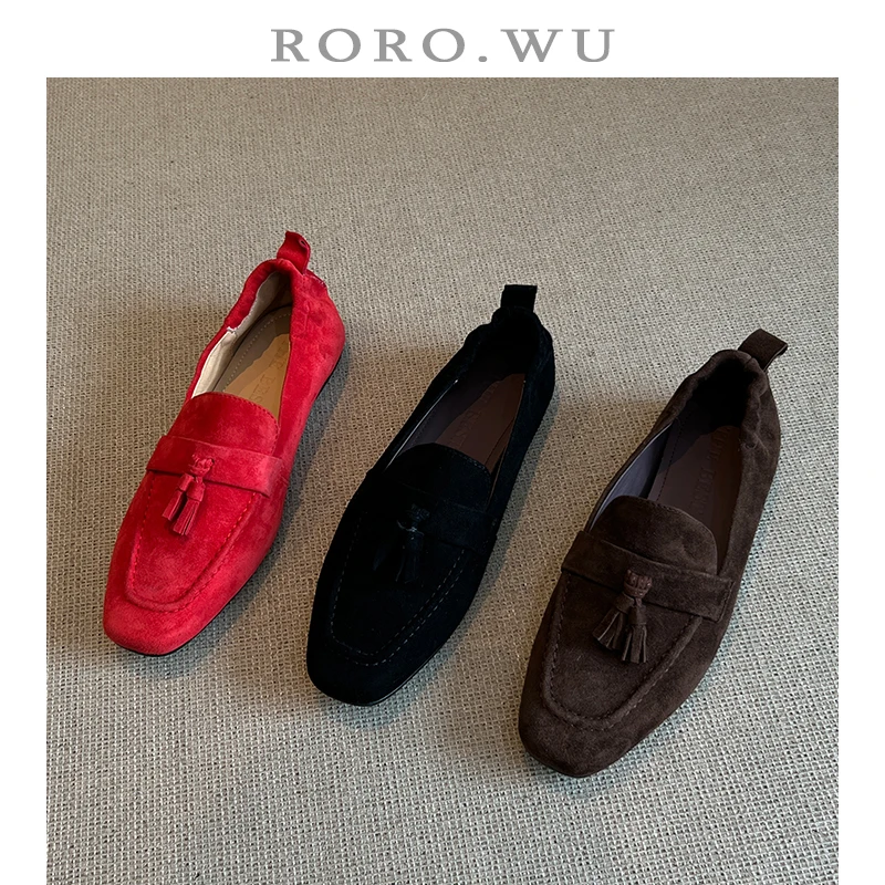 娆娆吴·休闲复古流苏浅口豆豆鞋乐福鞋百搭日常单鞋A186