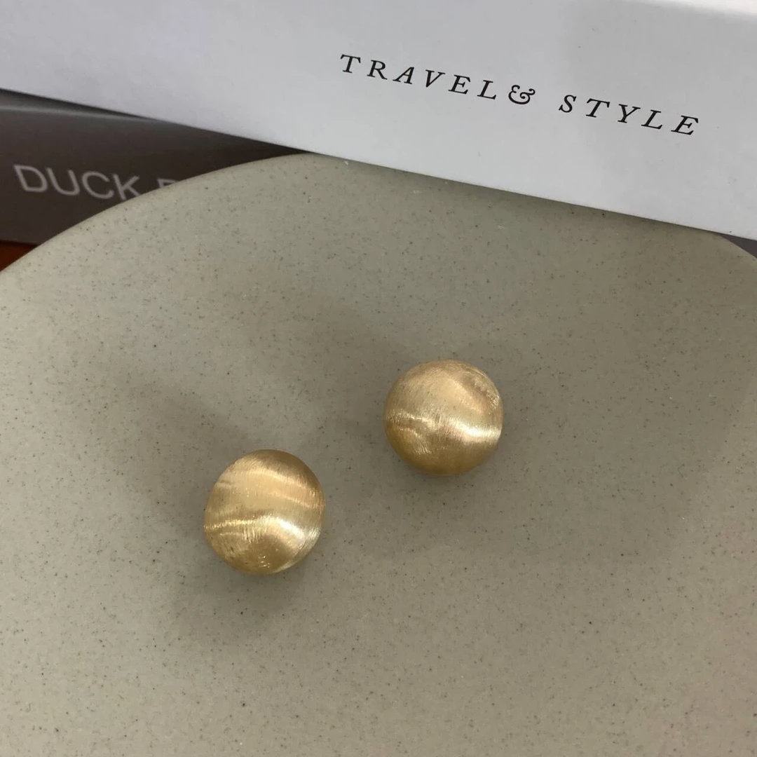 铜合金耳饰 金色银色拉丝磨砂圆球耳钉女 小众设计气质简约 3013