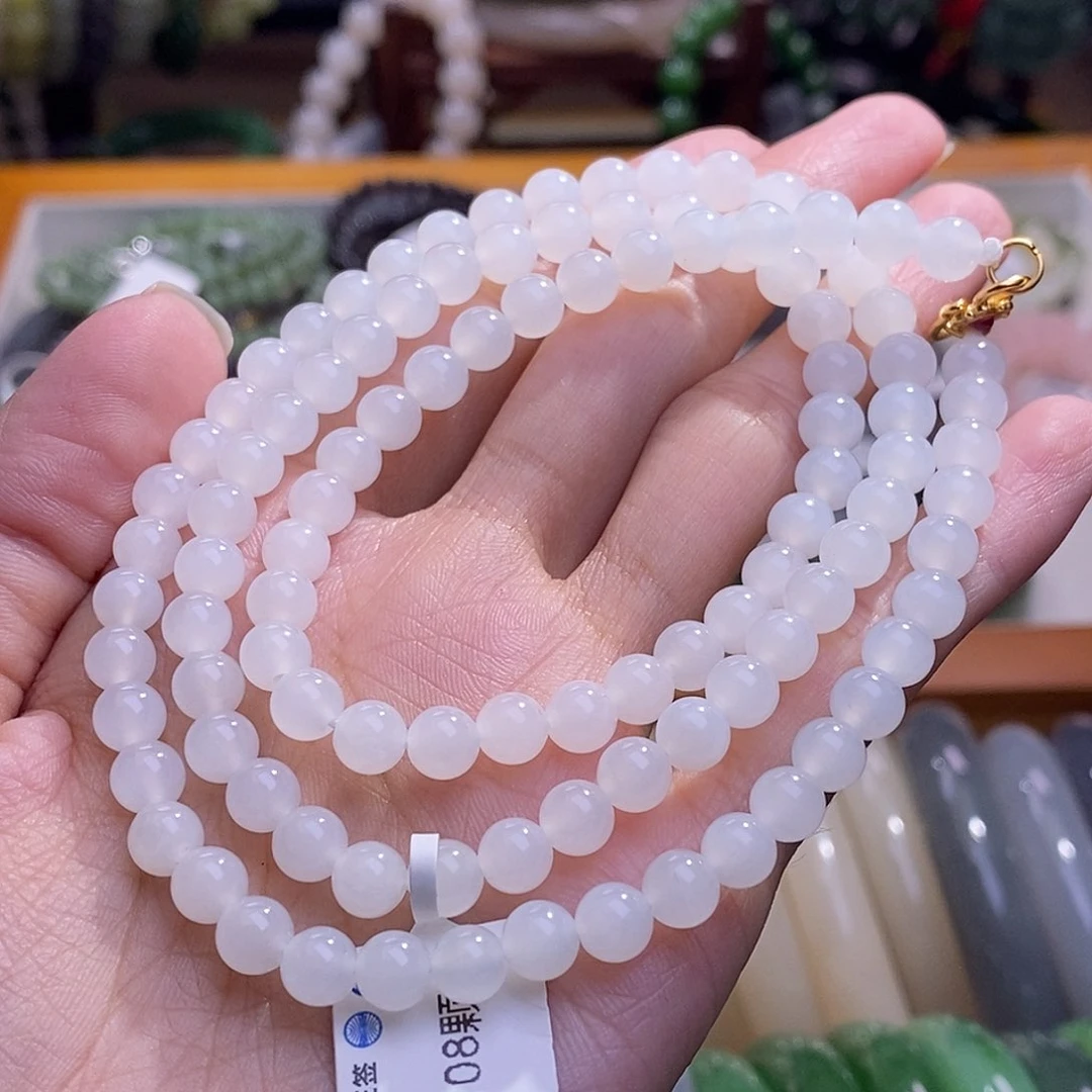 未镶嵌手镯和田玉新疆银镶羊脂白玉项链6MM