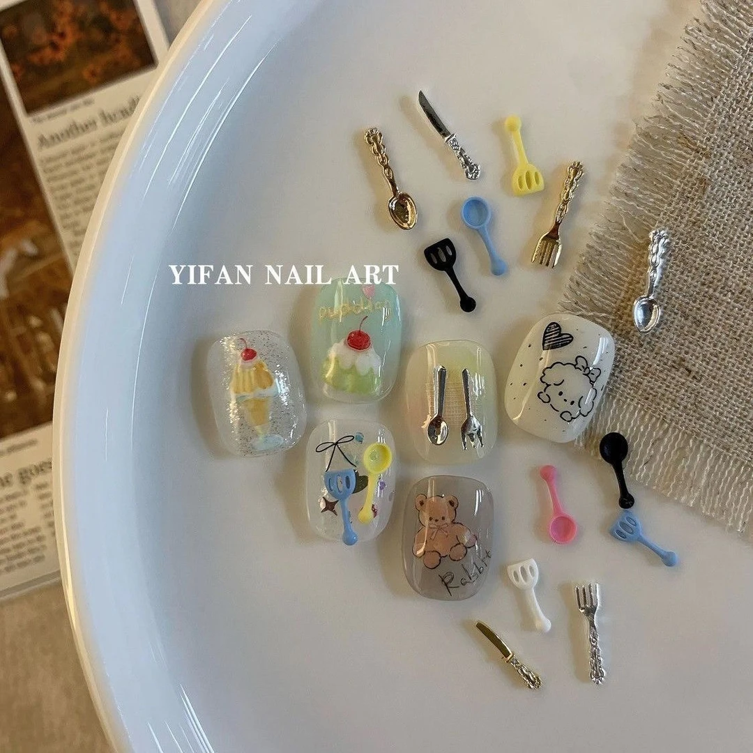 小众金属刀叉美甲饰品可爱迷你韩系ins迷你餐具系列叉子勺子配件