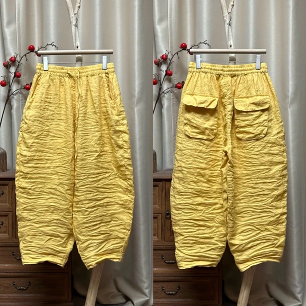 必入亚麻老爹裤翻盖立体兜（裤长95，臀围140）