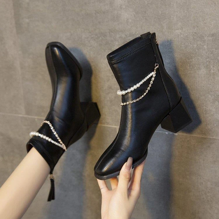 【香港轻奢Sakurano&樱央】法式白色高跟气质短靴女春秋季单靴2025