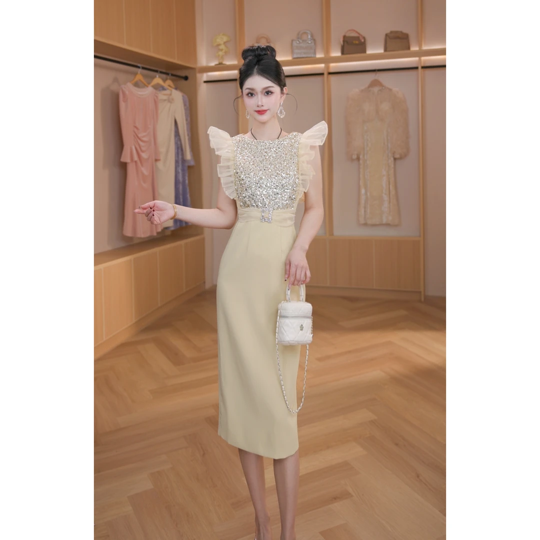 【设计师定制】新款时尚轻奢法式亮片修身连衣裙50919