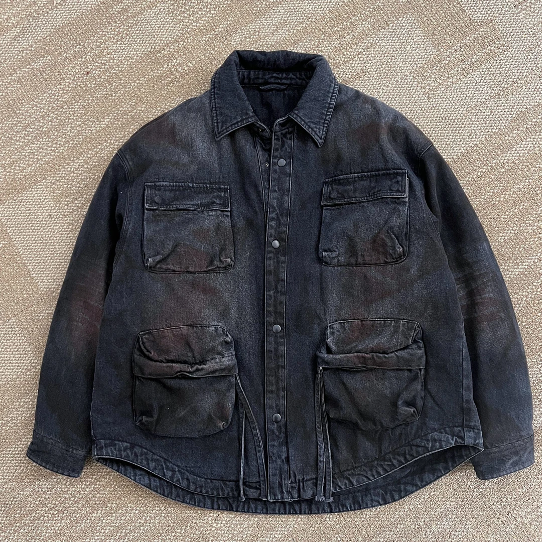 到位男装秋冬时尚潮流韩版水洗擦色宽松牛仔羽绒夹克Y9609