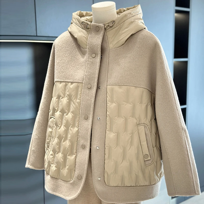 时尚洋气双面呢拼接羽绒服外套女妈妈装冬装新款上衣气质中年棉袄