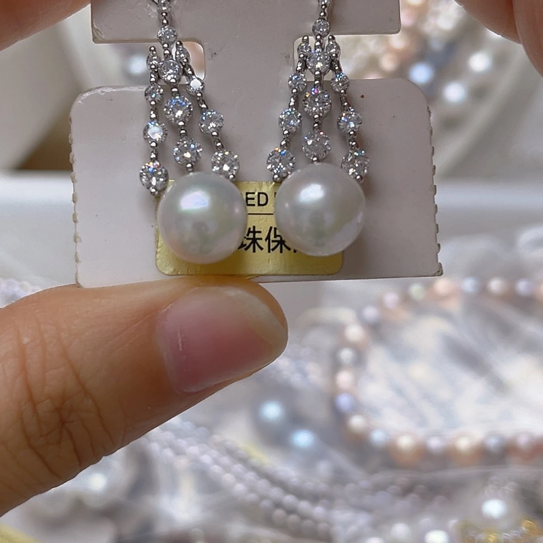 吊坠耳钉银S925镶嵌淡水珍珠