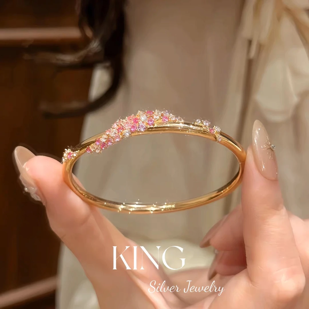 925银手镯 粉黛缠花手镯轻奢小众气质时尚百搭手工复古法式欧美