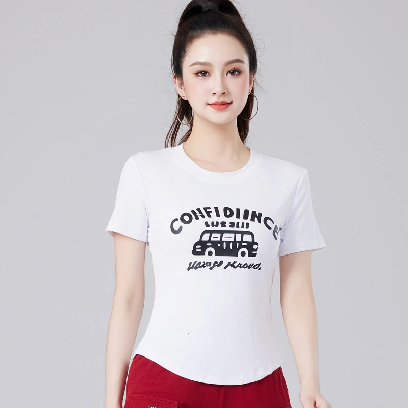 广场舞新款上衣女夏季圆领短袖运动T恤健身衣跳舞跳操曳步舞队服