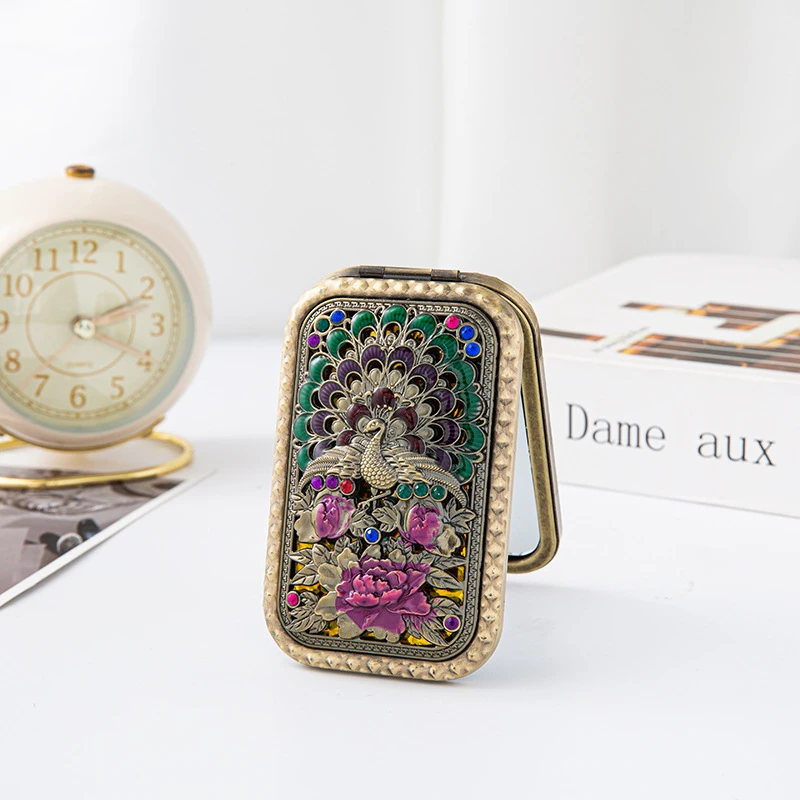 金属复古便携小镜子口袋折叠双面女化妆镜长方镜梳妆礼品镜子