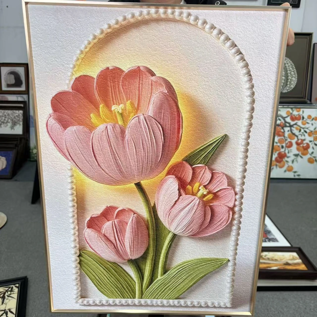 现代轻奢奶油风郁金香装饰画玄关客厅沙发背景墙5070