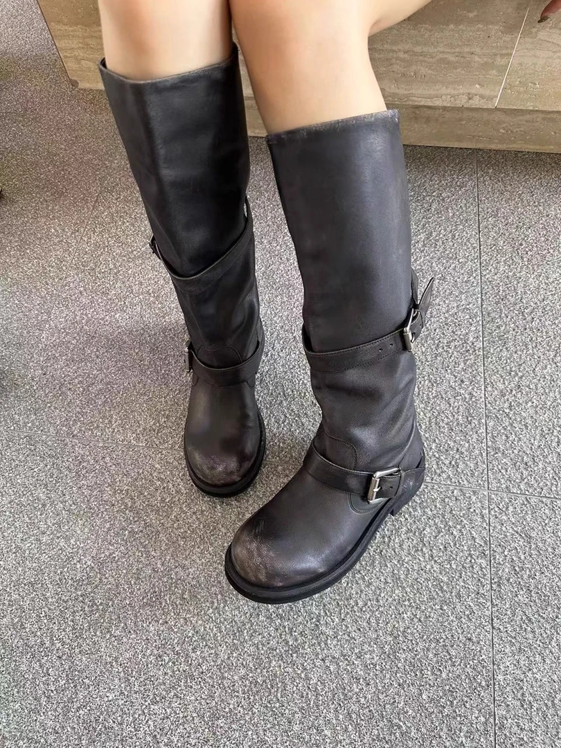 ONEXH·2025冬季手工擦色做旧工艺中筒靴女小众百搭套脚靴时装靴
