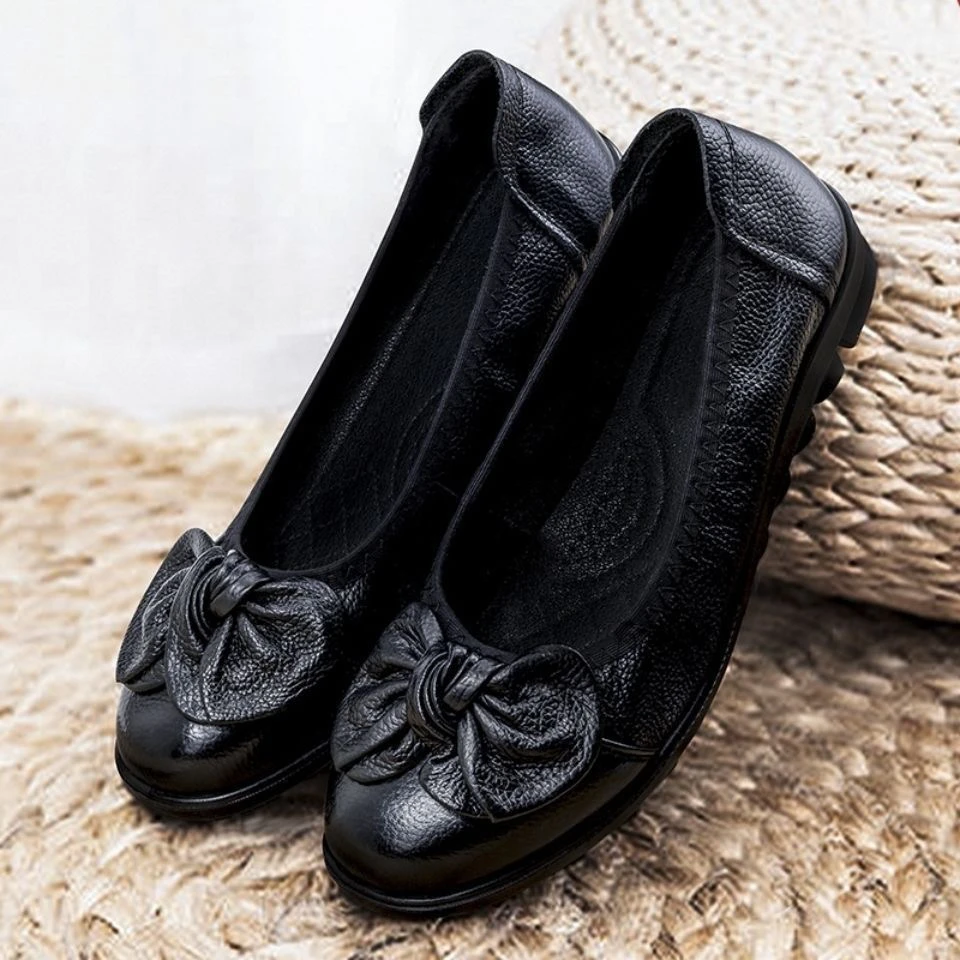 软底化蝶结民族风圆头防滑中国风豆豆鞋单鞋妈妈鞋欧若动感风