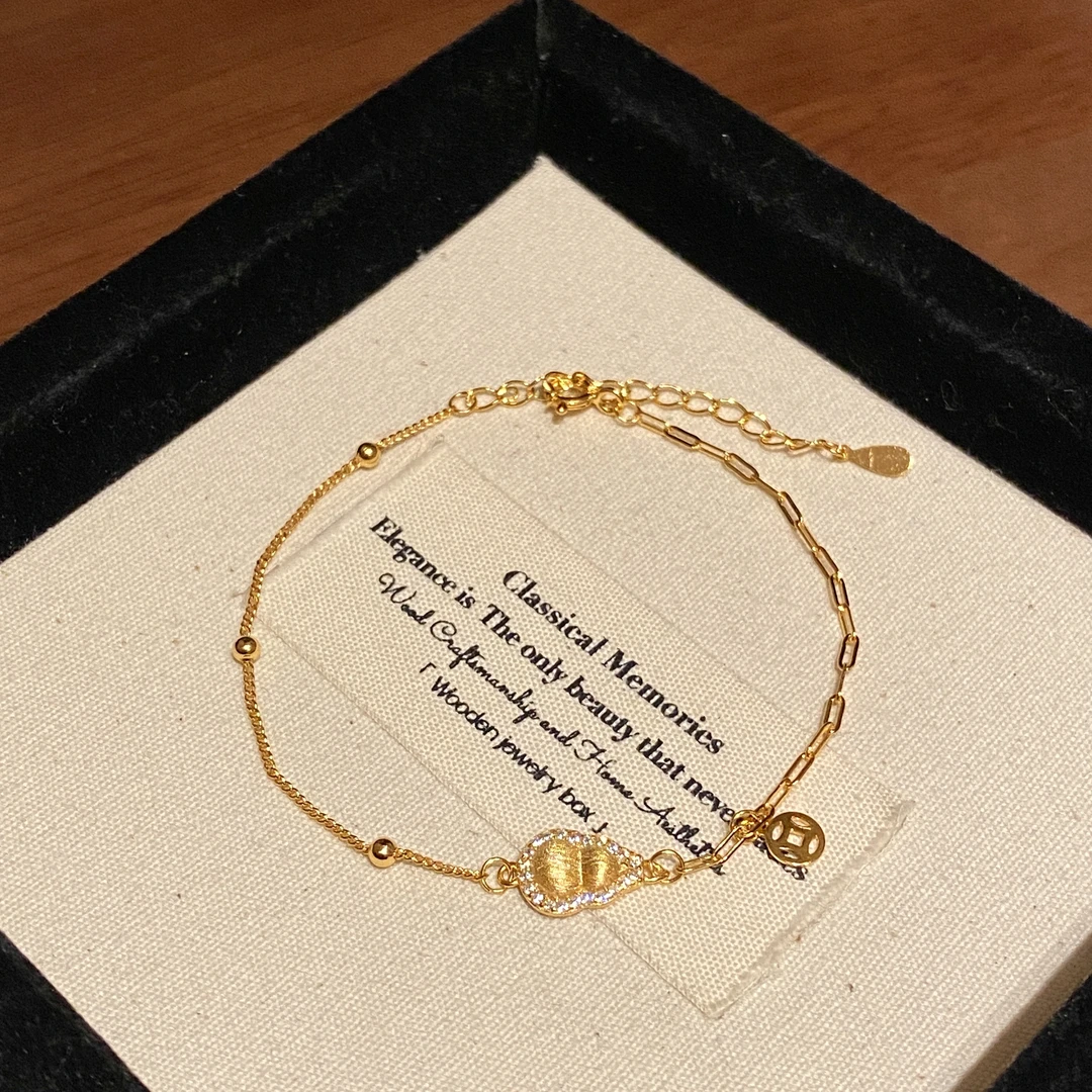 925银合成锆石手链 ins时尚设计轻奢简约金色手链A2356