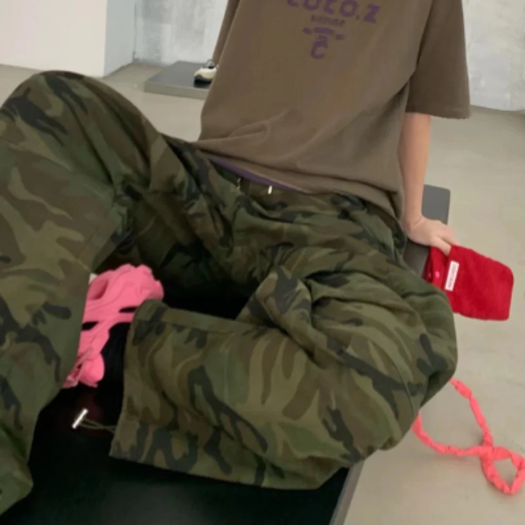 早春款 半松紧迷彩牛仔工装裤