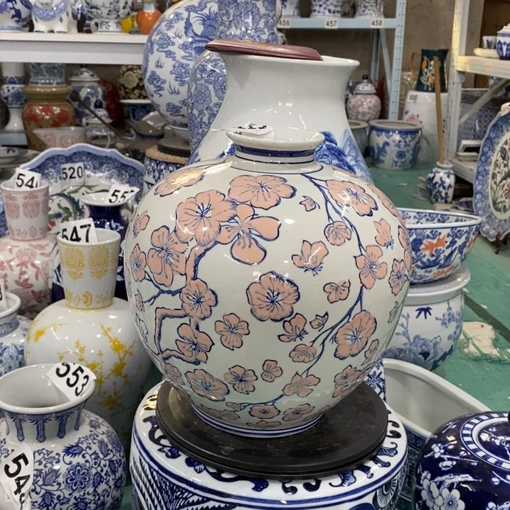 摆件手绘陶瓷彩绘大肚花瓶