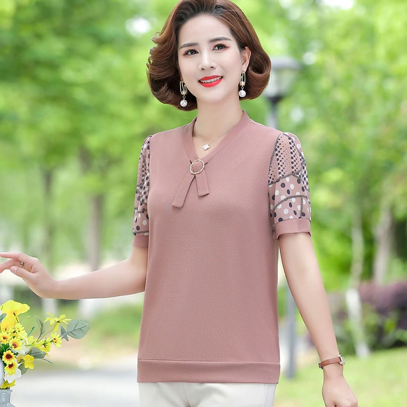 中老年妈妈装短袖T恤女夏季新款减龄洋气中年妇女小衫纯色夏装