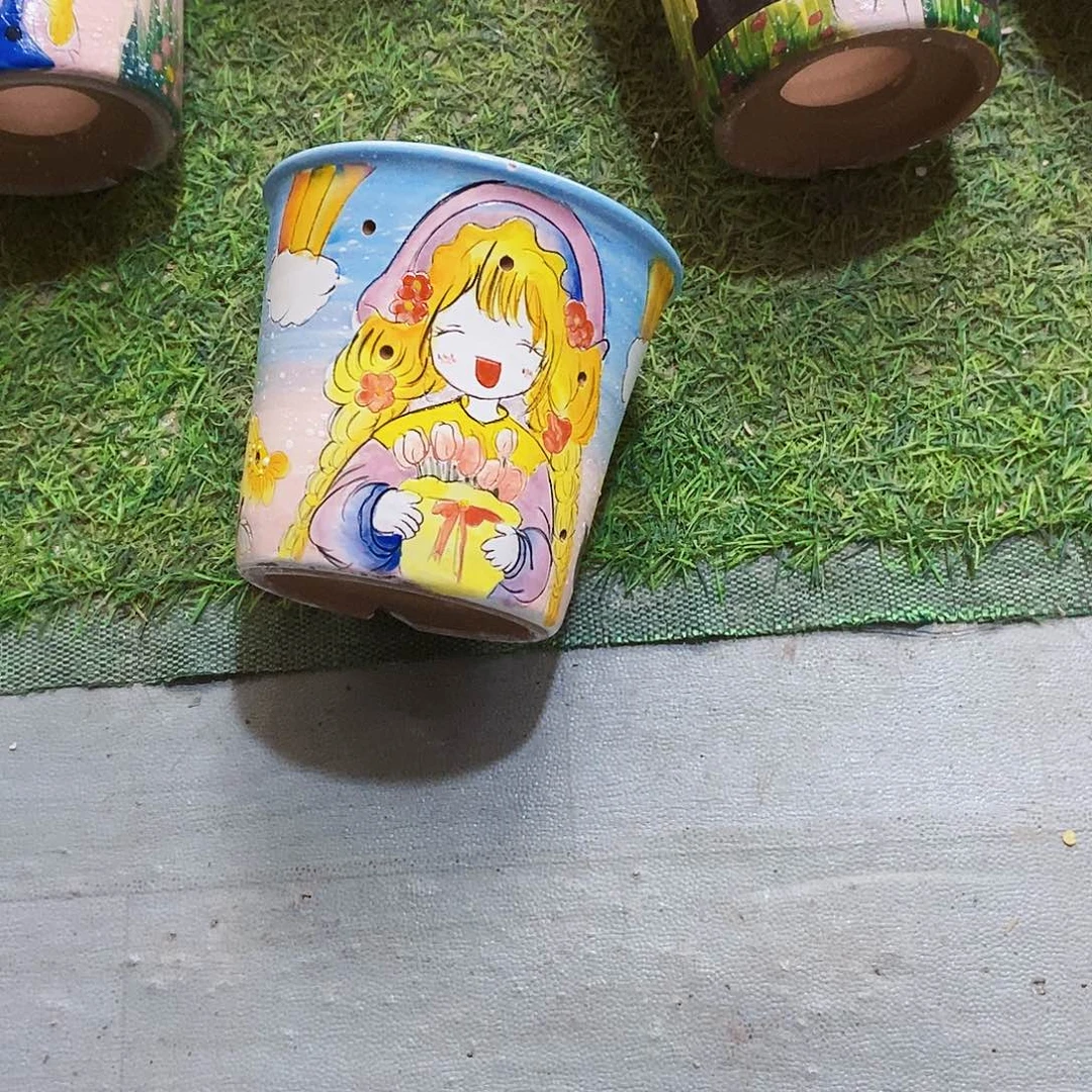 紫砂花盆红陶手绘花盆