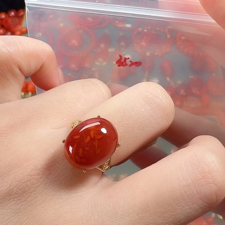 南红玛瑙银S925镶嵌戒指