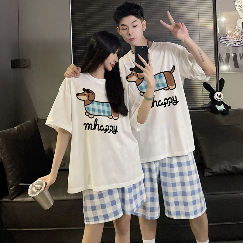 腊肠小狗纯棉情侣睡衣夏季短袖短裤薄款套装网红男女学生家居服