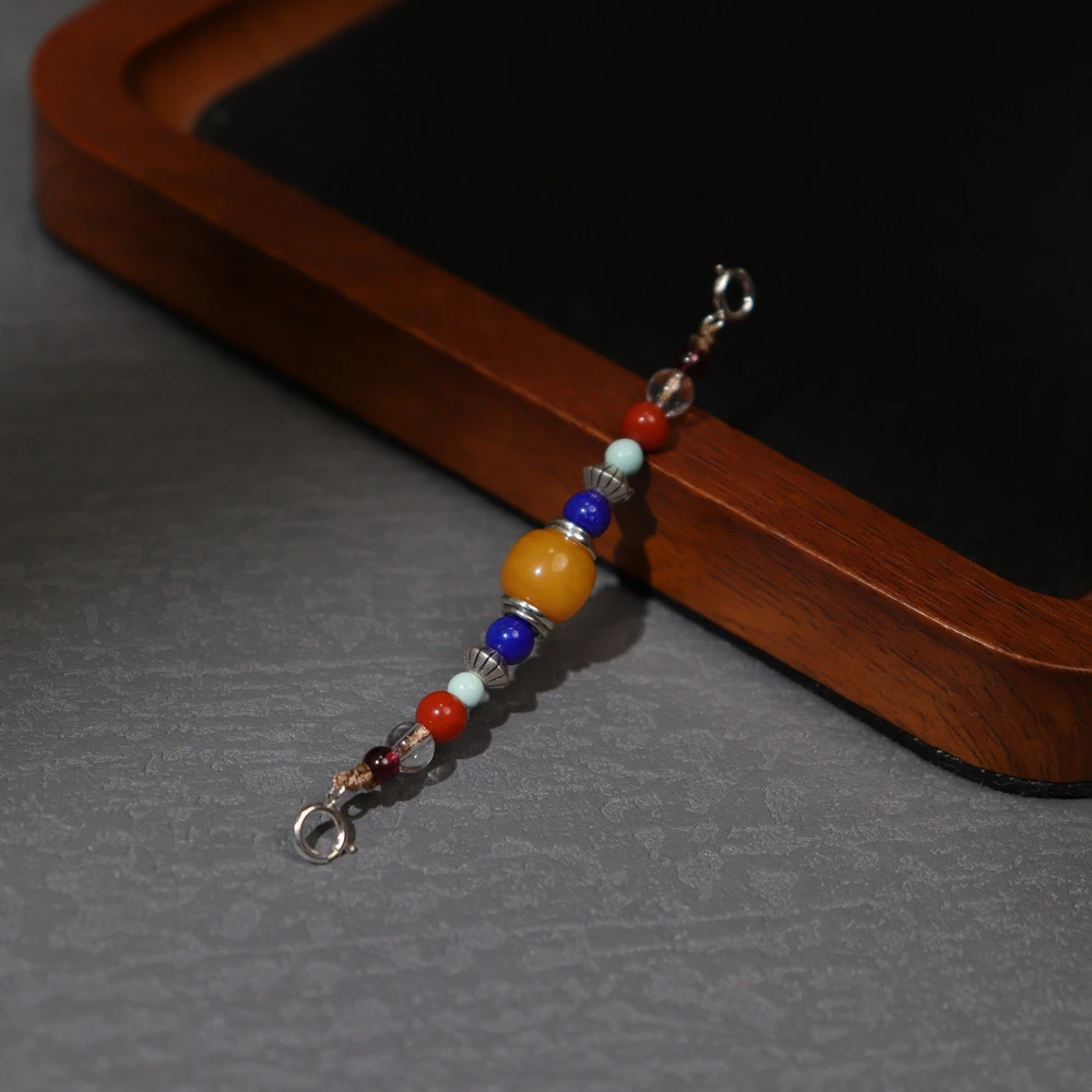 蜜蜡延长链·老蜡配青金南红DIY款·S925银·多样性发一·SMLA702