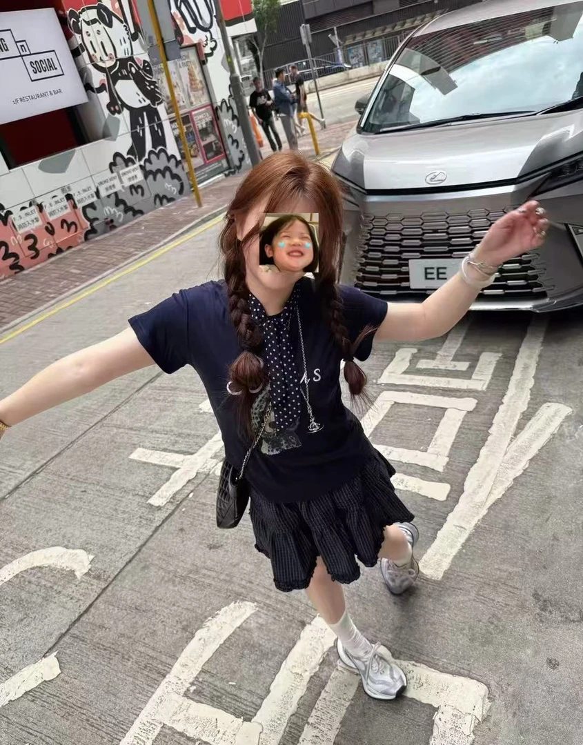 常规夏季拼接学院风蛋糕裙半身裙裙高腰百褶辣妹女士时尚套装9015