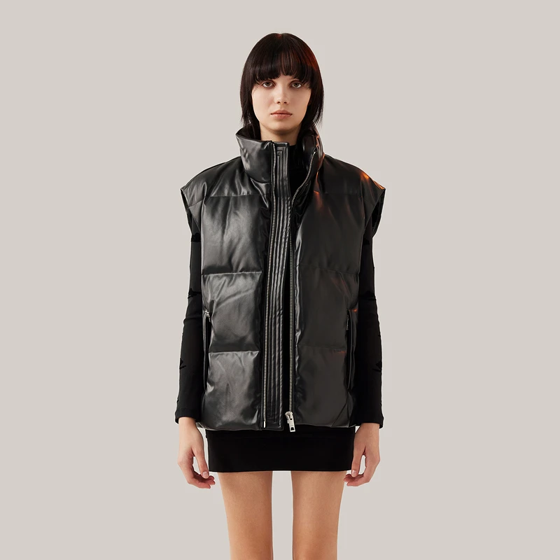 GAFE 黑色马甲外套女秋冬高领轻奢保暖加厚外穿羽绒上衣