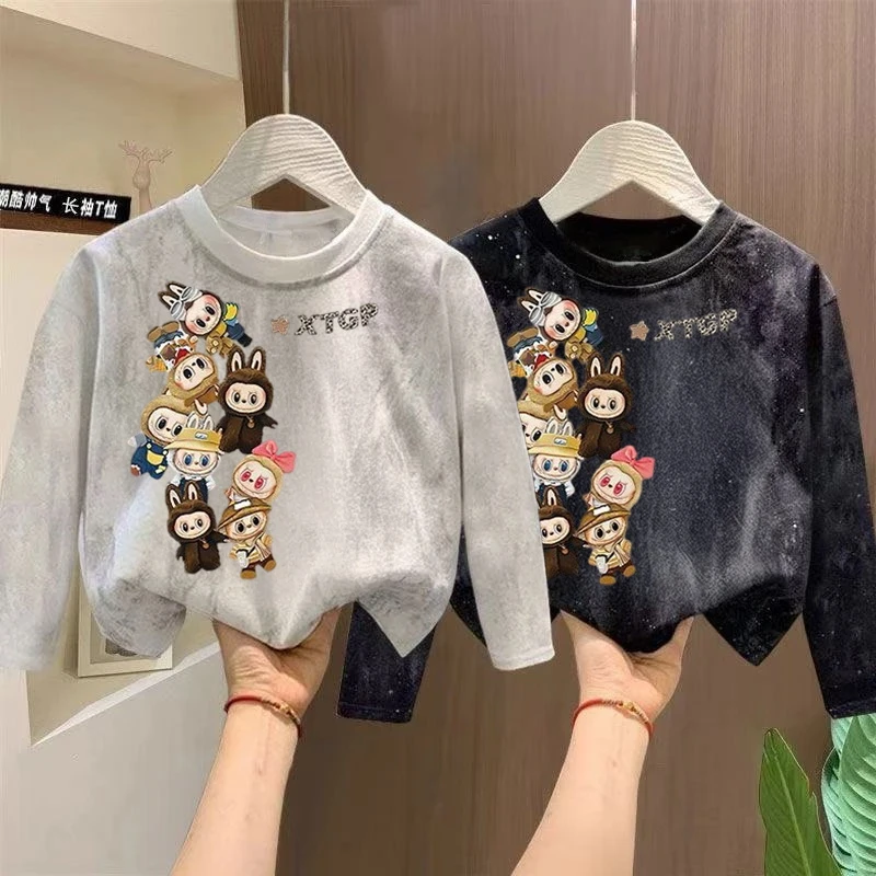 男童卡通儿童纯棉宝宝春秋新款长袖百搭T恤拉布布女童扎染爆款新t