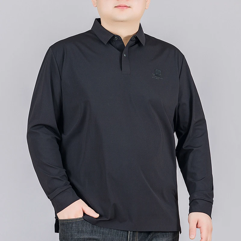 加肥加大码男士长袖T恤春秋无痕商务休闲Polo男胖子宽松打底上衣