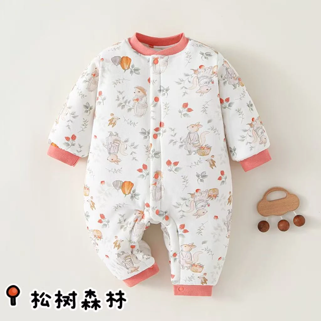 【200克】高能感冬季婴幼新生儿夹棉中厚连体哈衣外出服棉花衣