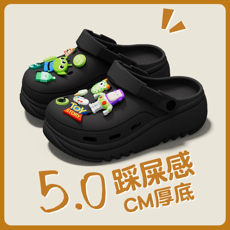 2025新款女士洞洞鞋夏季网红风外穿防滑海边沙滩包头EVA厚底拖鞋