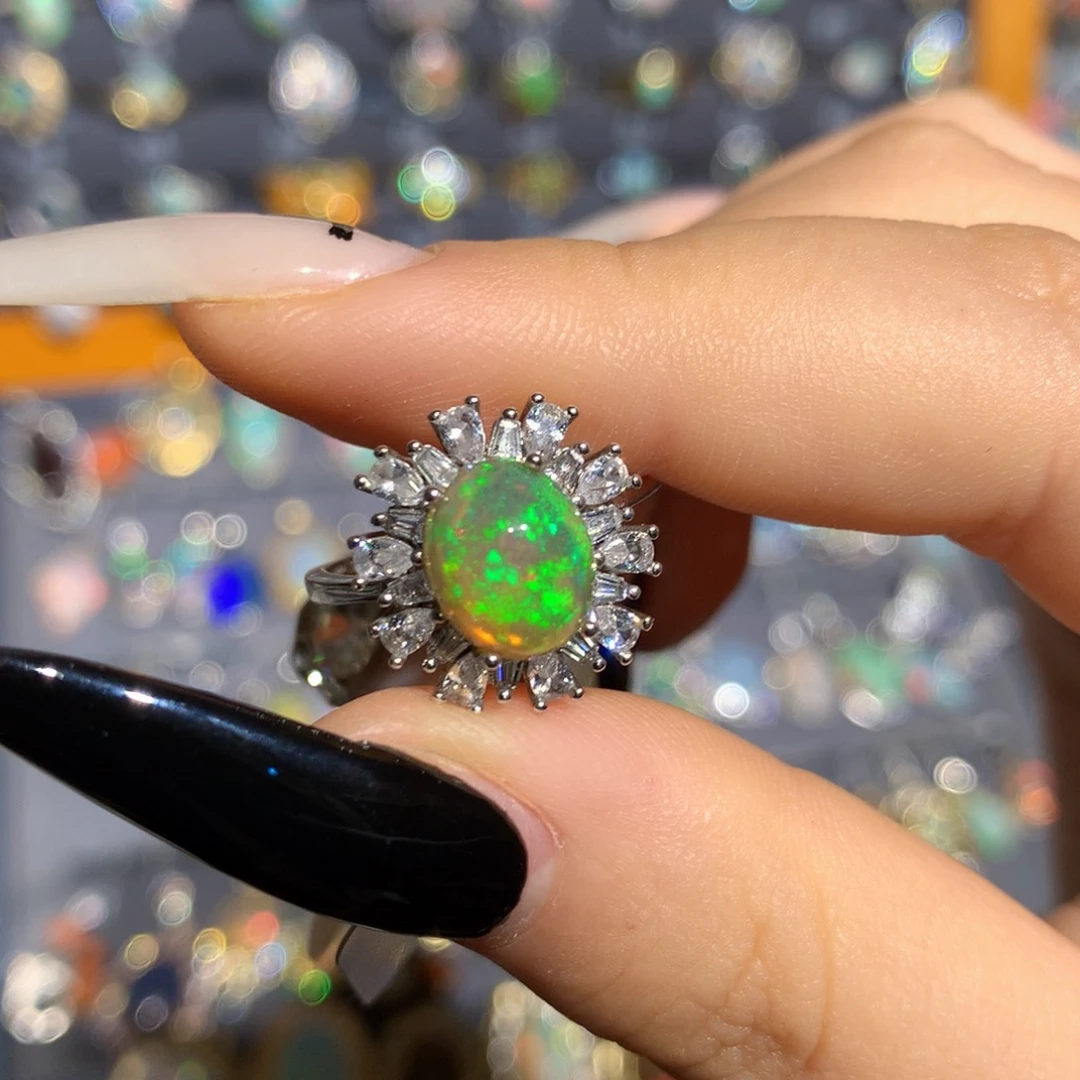 银S925镶嵌欧泊欧泊戒指t