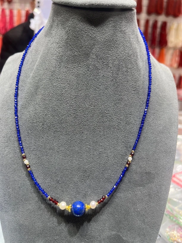 天然青金石珍珠项链